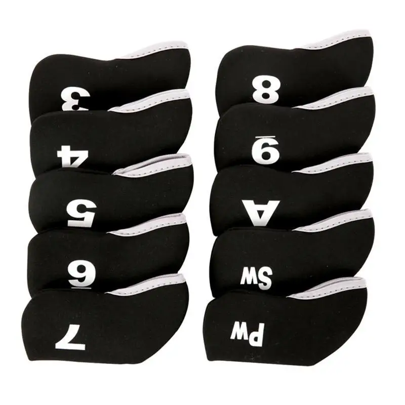 

10PCS/Set Black Golf Plain Headcover Iron Cover Set for Cleveland Ping Mizuno Adams Golf Head Protector Golf Accessories