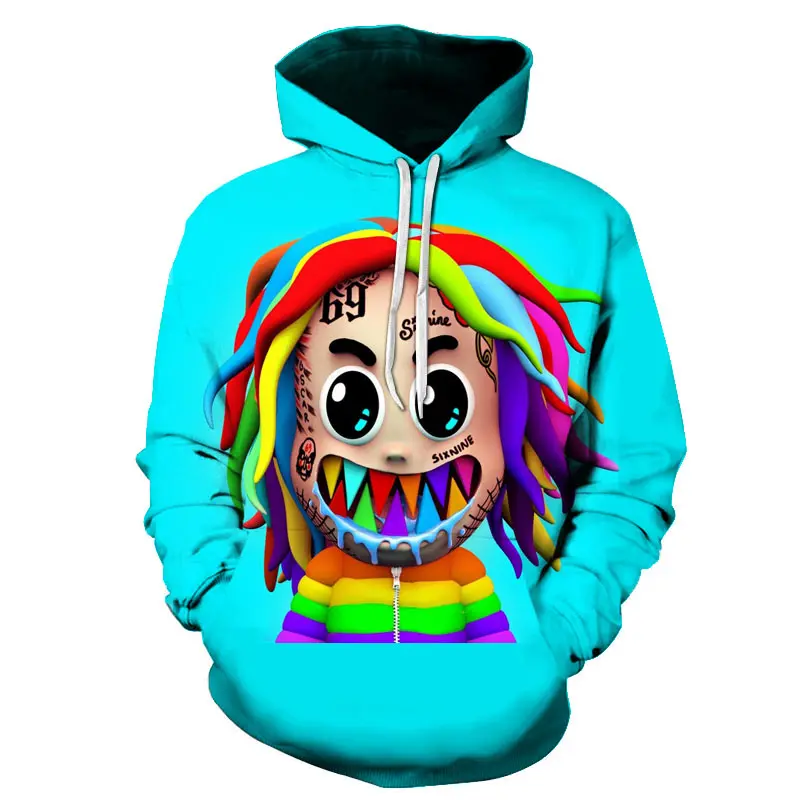 Толстовка Gooba 6ix9ine Мужская Модный свитшот с 3d принтом в стиле хип-хоп Повседневная