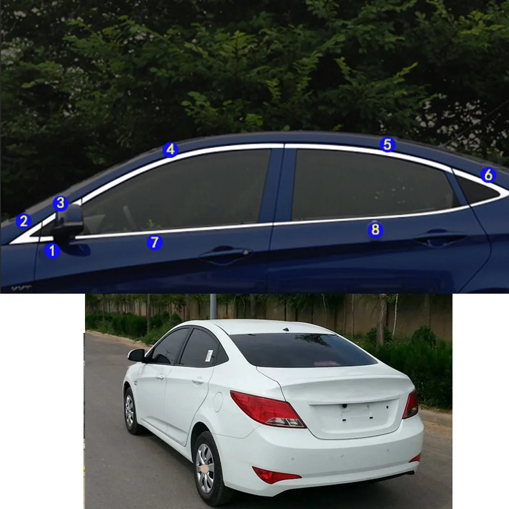 

For Hyundai VERNA Sedan 2010 2011 2012 2013 2014 2015 2016 Car Sticker Garnish Pillar Window Middle Strip Trim Frame Hoods