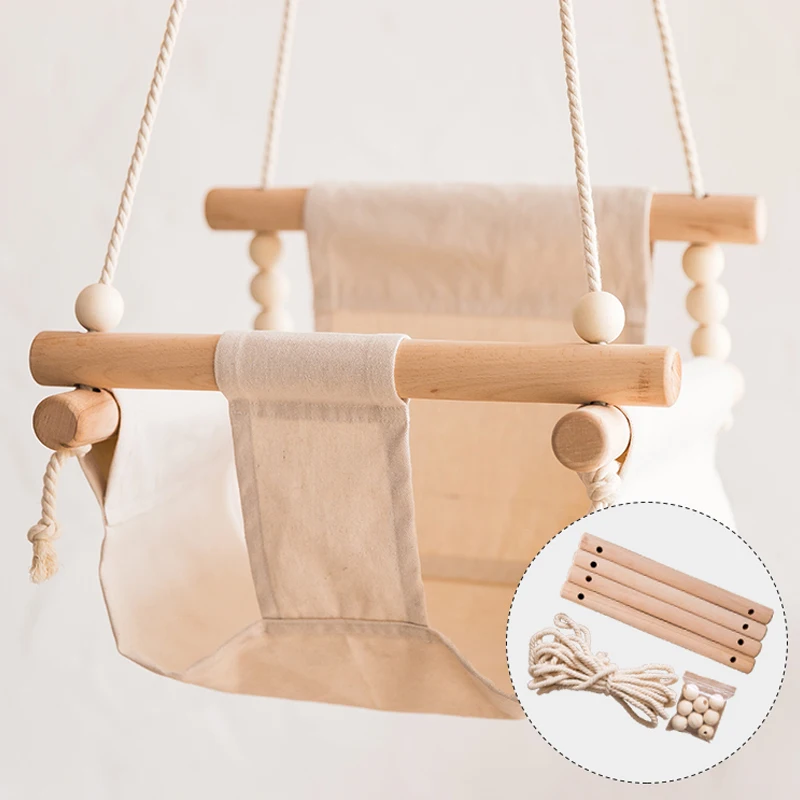 

1Set Baby Swing Canvas Hanging Rocking Chair Hanging Toys Hammock Safety Baby Bouncer Outside Indoor Wooden Swing Rocker Toy