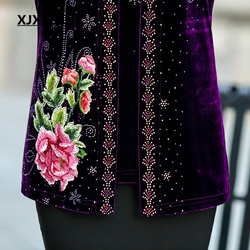 Женская свободная рубашка XJXKS из эластичной ткани с вышивкой бисером осень 2019 |