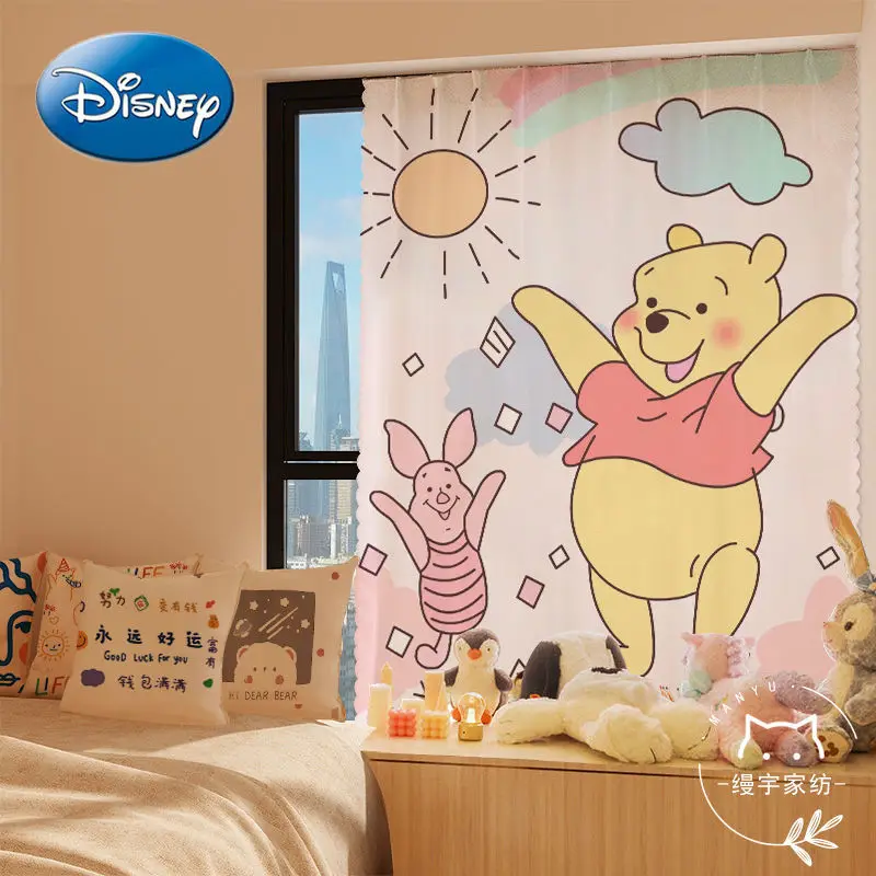

Disney cute cartoon Pooh bear Velcro curtain cloth punch-free short curtains bedroom dormitory shading cloth self-adhesive
