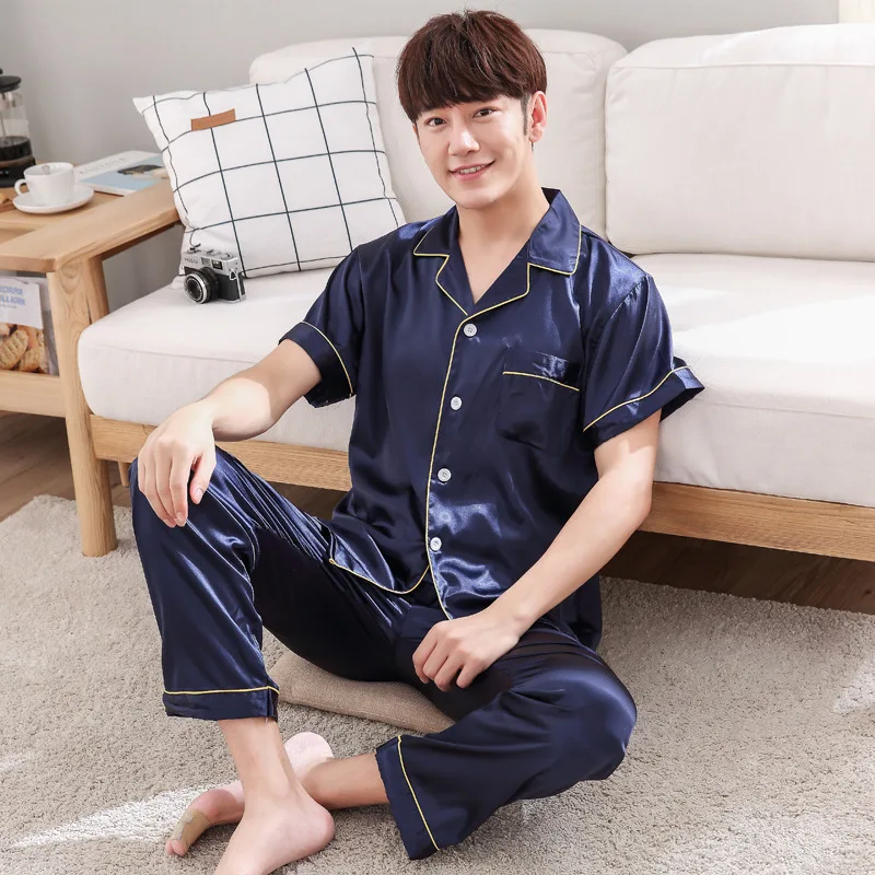 

Sets New Man Pajamas Silk Sleepwear Male Sexy Pyjamas Modern Style Soft Cozy Satin Homewear Sleep Lounge Men's Stain Silk Pajama
