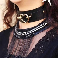 vintage punk egirl gold heart pendant faux leather choker necklace black night club sexy collar necklace for women party jewelry