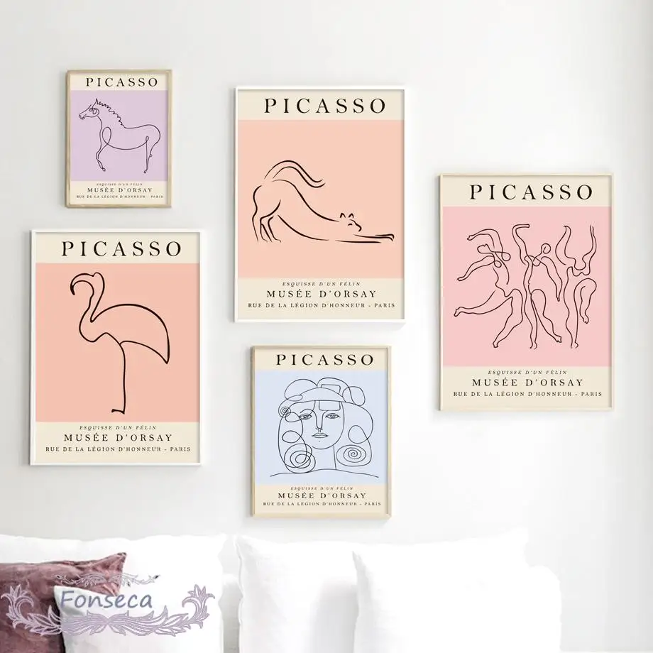 

Classic Picasso Animal Human Face Body Graphic Poster Abstract Flamingo Penguin Cat Canvas Paintings Living Room Wall Decoration