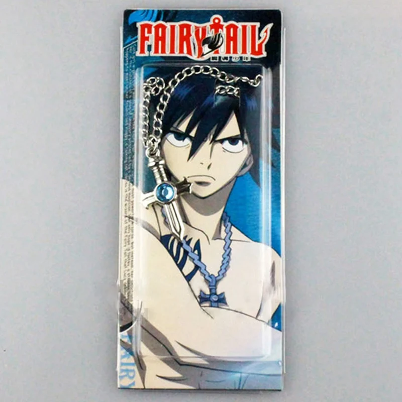 Мода синий Аниме Кристалл крест кулон ожерелье Сказочный хвост фигура серый