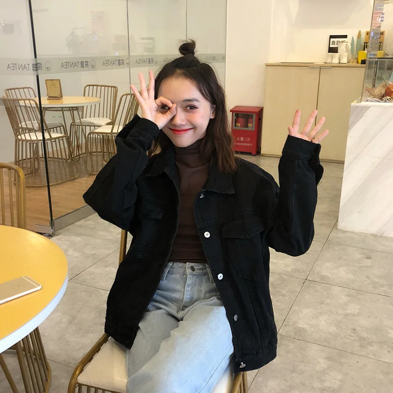 Новинка 2019 Женская свободная Модная Джинсовая куртка bf с длинными рукавами