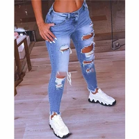 2021 summer women jeans outdoor leisure low waist hip slim female ankle length pants fashion solid lady ripped stretch jeans