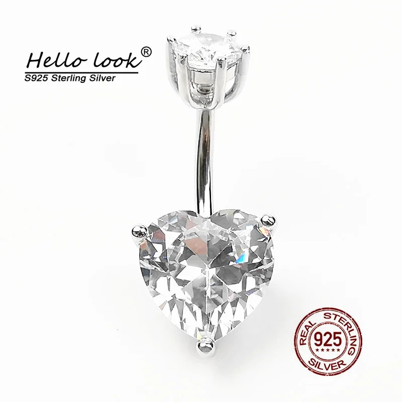 

HelloLook CZ Heart Navel Piercing 925 Sterling Silver Belly Button Rings for Women Anti-allergy Belly Body Piercing Jewelry