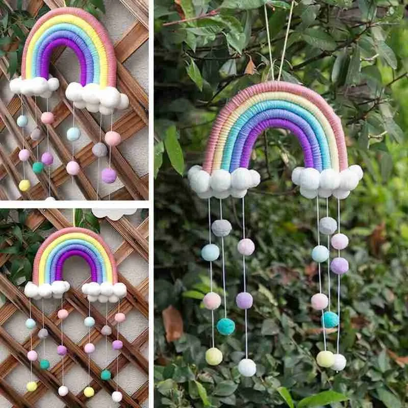 5 Lines Macrame Rainbow Hanging Ornament DIY Rope Handmade Woven Wall Decor Baby Girls Room Decor Home Nursery Decor
