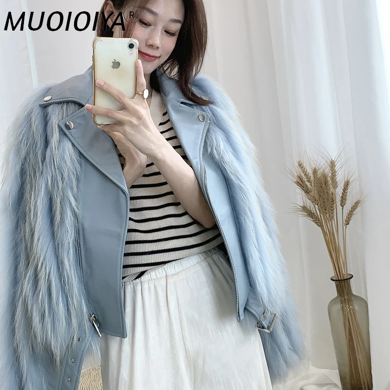 

Winter New Style Jacket Women's Thick Fur Coat Real Raccoon Fur Overcoat Genuine Leather Jacket Female Ladies Fox Fur Outerwear