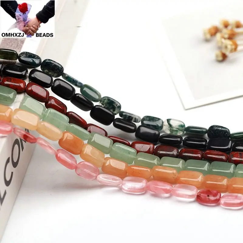 

OMH Wholesale JD251 8*12mm Natural Jewelry DIY Making Bracelet Necklace Natural AAA Agate Quartz Loose Spacer Rectangle Beads