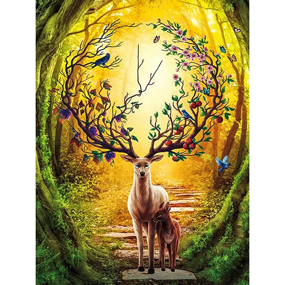 

5D Full Drill Diamond Painting Cross Stitch Animal Deer Forest Mosaic Cross Stitch Embroidery Rhinestones Home Decor Gift CM05