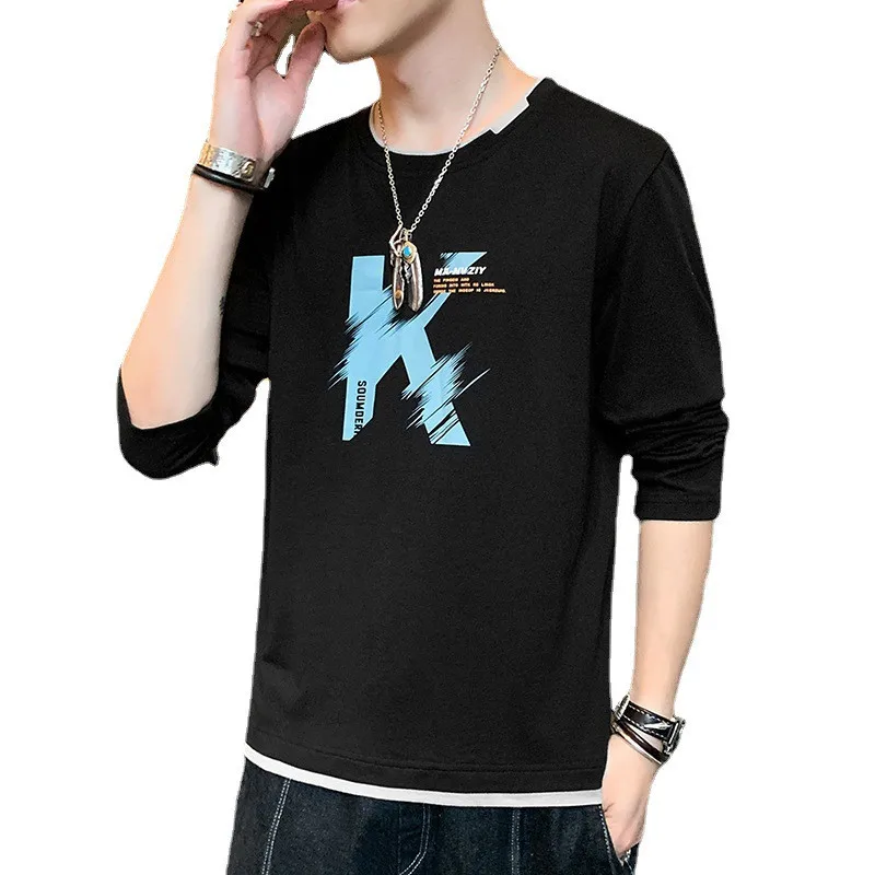 

Casual Handsome Hip-hop Style T-shirt Men's 2021 Spring and Autumn New Top Clothes Bottoming Shirt Trend Tide Brand Ins Loose