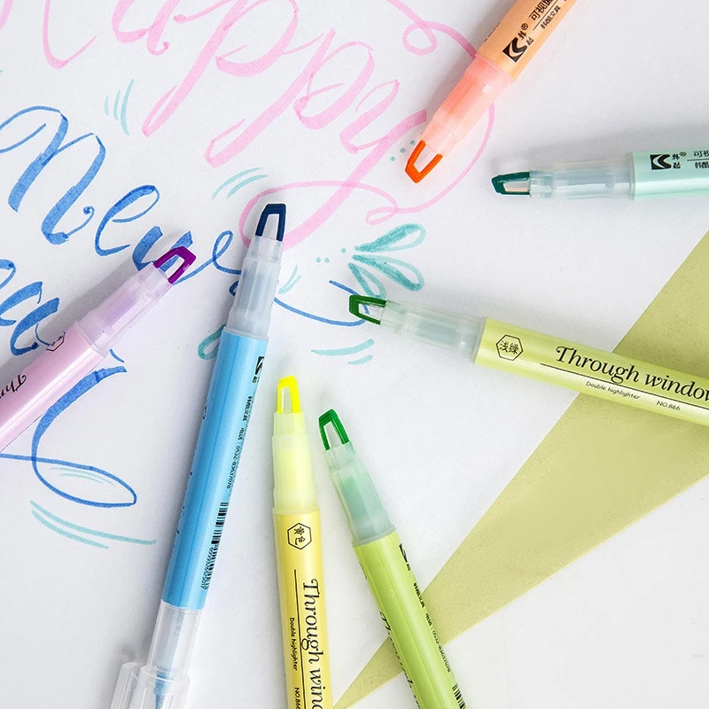 

Hk 866 Double-Head Visual Highlighter, Acrylic and Pointed Double-Head Marking Student Stationery Color Pen