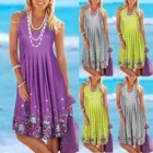 Платье женское повседневное без рукавов, модный пляжный сарафан с принтом, свободный размера плюс, лето 2021