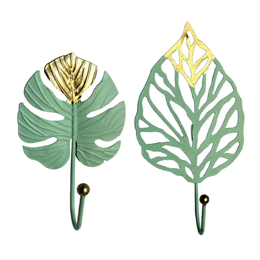

Green Leaf Cast Iron Wall Mount Hooks Holder Towel Key Hanger Home Decor, Durable