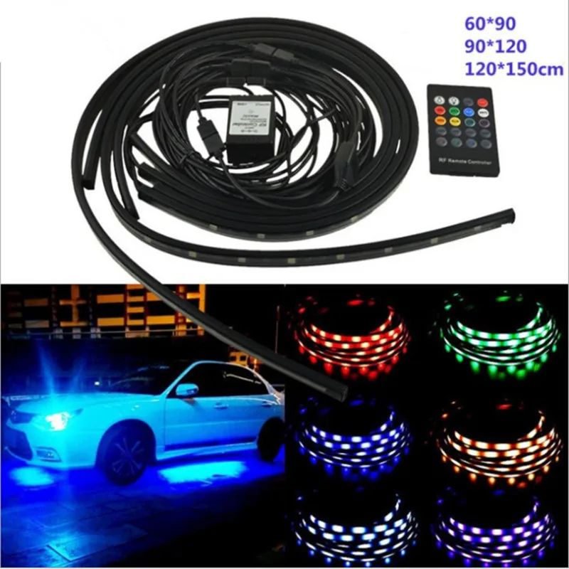 

4 шт., 12 В, IP65, Bluetooth, управление с помощью приложения, струящийся цвет, RGB, Светодиодная лента под автомобилем, 90, 120 см, трубка, подсвечник, систе...