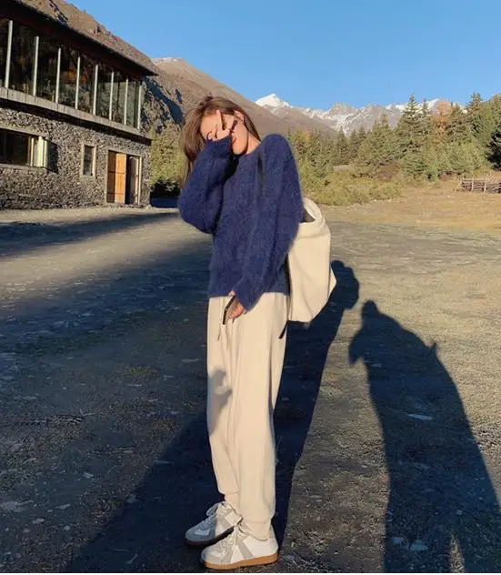 

Winter Spring Casual Knitted Pants Womens Elastic Waist Long Trousers Female Solid Color Ladies Pencil Pants Pantalones