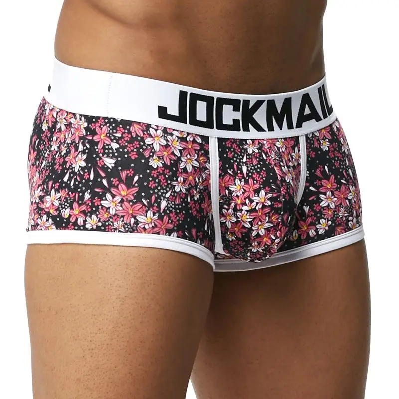JOCKMAIL, мужские трусы, дышащие боксеры, хлопок, сексуальное мужское нижнее белье, u-образный выпуклый мешочек, трусы с принтом, 17 моделей, боксеры, шорты - Цвет: JM432-Red