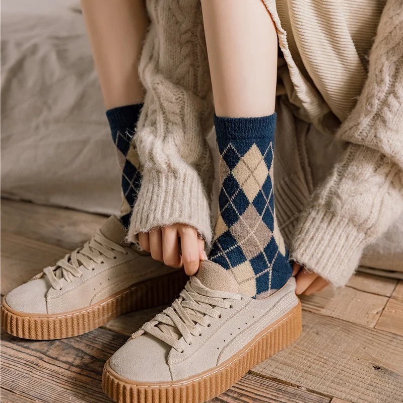 Хит продаж клетчатые женские носки 30% шерсть кашемир зимние Утепленные короткие