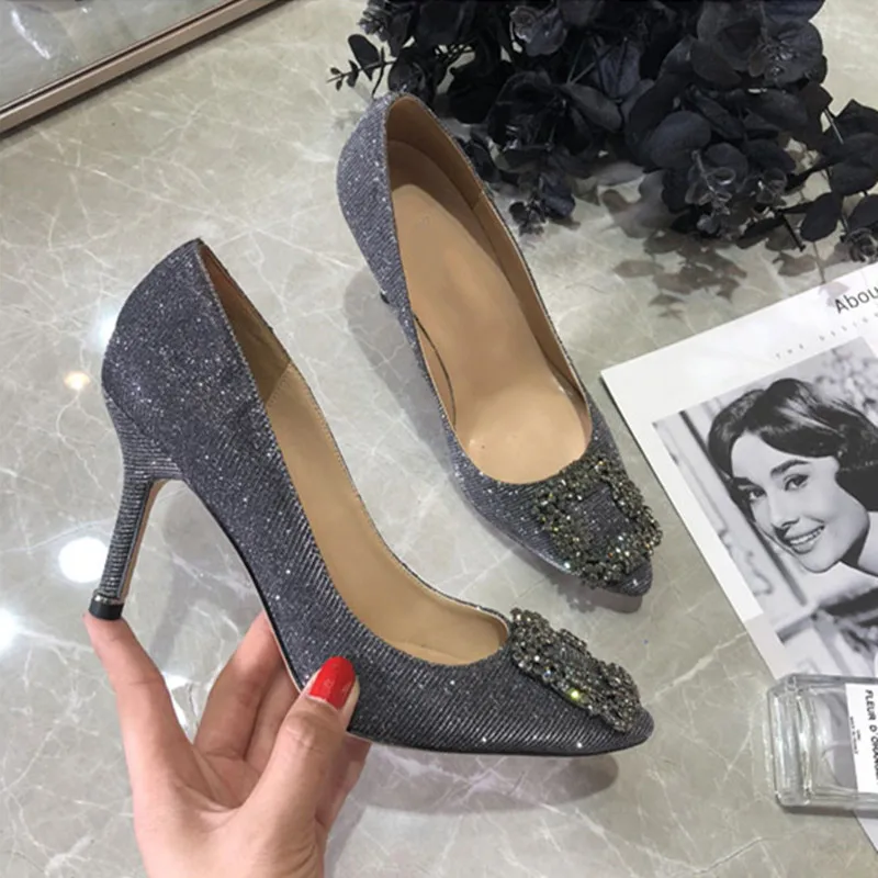 Sequined Rhinestones High Heels Shoes Woman Pumps 2023 Shiny Material Crystal Diamond Sexy Party Shoes Fashion Women Shoes Pump