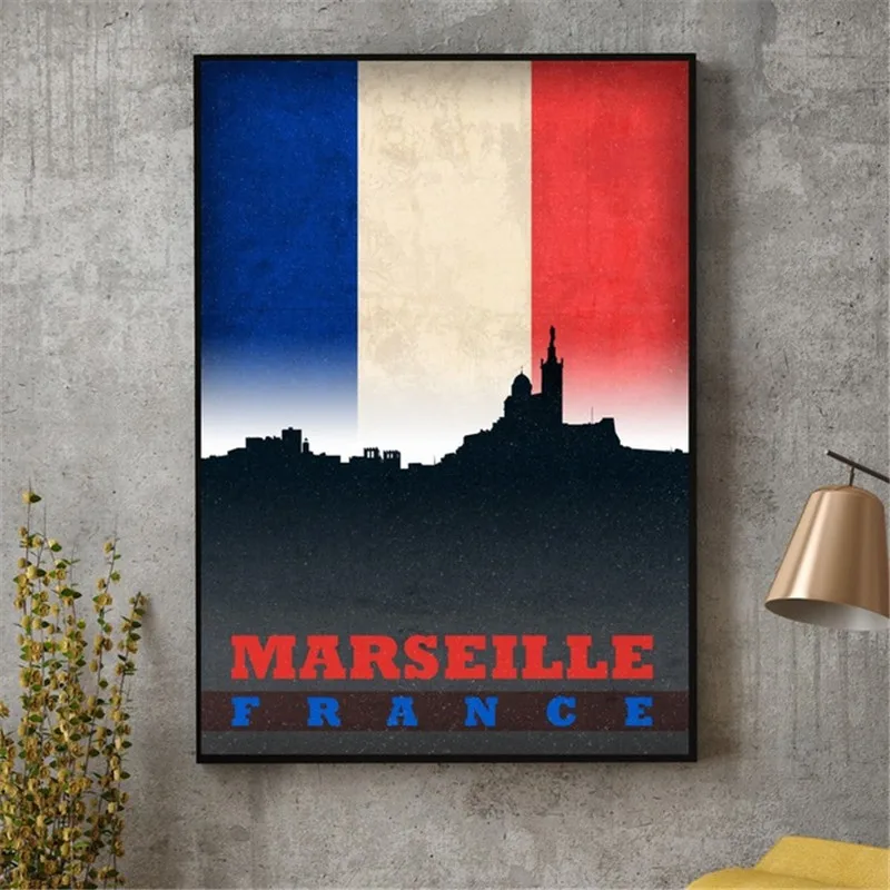 Lille Lyon Marseille Paris France flag city skyline poster canvas art prints home decor | Дом и сад