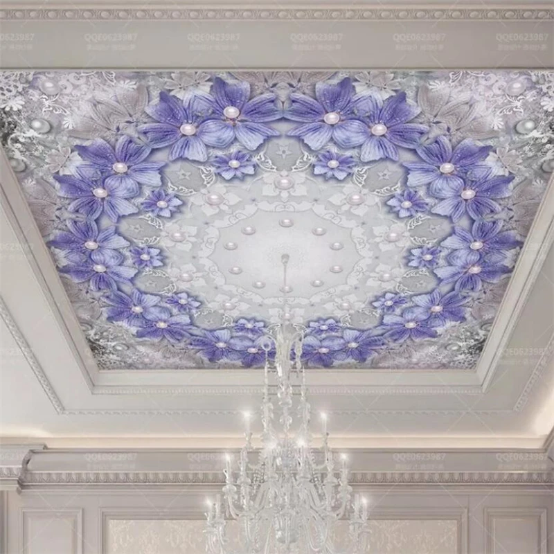 Пользовательские обои 3D фрески фиолетовый цветок Жемчуг кружево 3d потолок