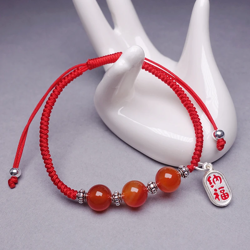 Женский браслет из натурального агата очаровательный Настоящее серебро 925 пробы