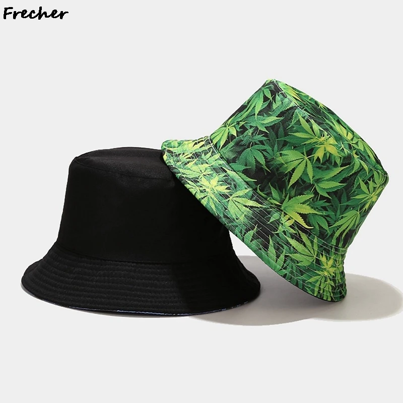 Женская двухсторонняя Рыбацкая шляпа с принтом кленовых листьев хлопковая