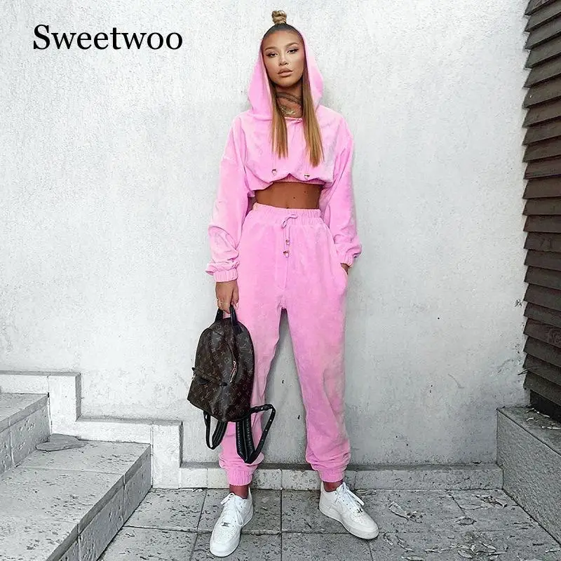 Женский однотонный спортивный костюм SWEETWOO спортивные толстовки с длинным