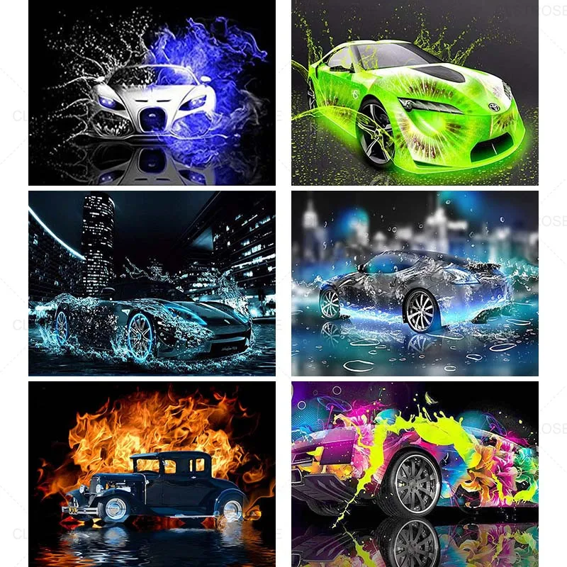 

5D Diy Diamond Cross Stitch Cool Sports Car Diamond Painting Luminous Car Full Circle Square Rhinestone Embroidery Kit Boys Gift