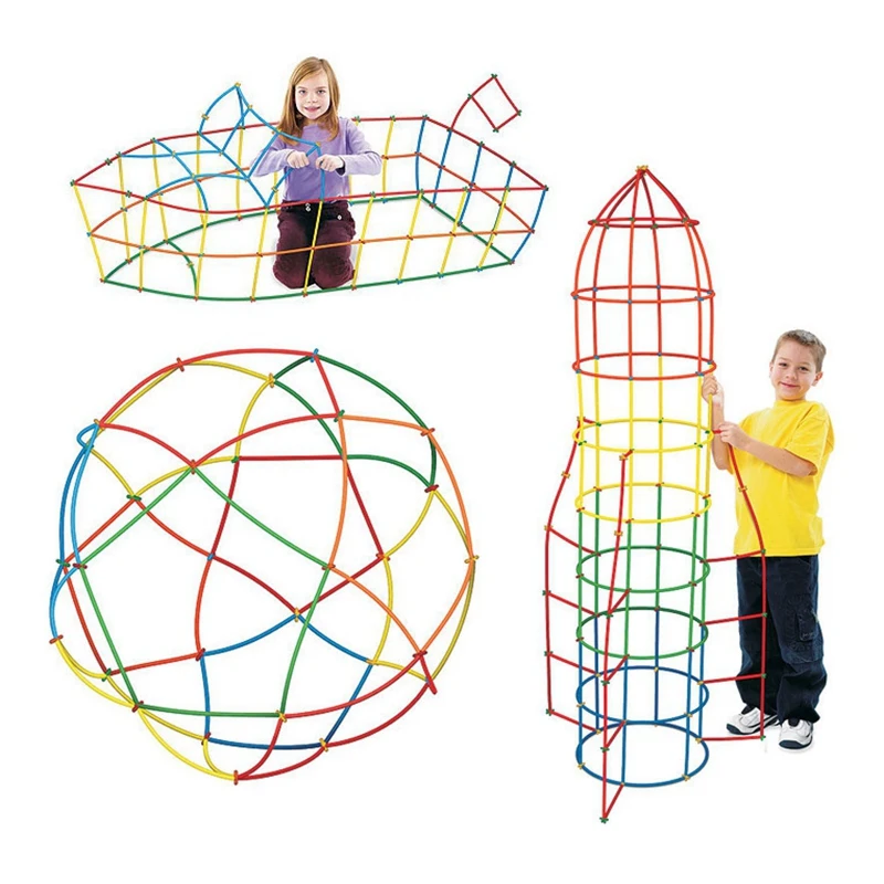 

400Pcs Construction Straws and Connectors STEM Building Sticks Toy for Kids - Rainbow Interlocking Constructor Blocks