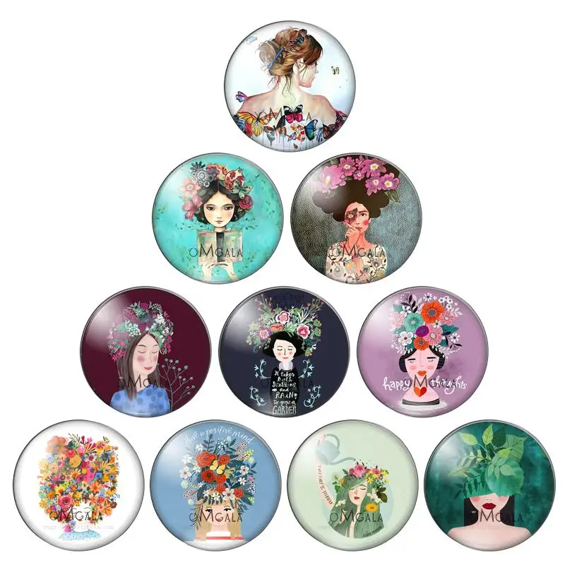 

10 шт., круглые стеклянные кабошоны для девочек, 12/14/16/18/20/25 мм