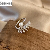 qeenkiss rg7102 2022 fine jewelry wholesale fashion trendy woman girl birthday wedding gift aaa zircon leaf 18kt white gold ring