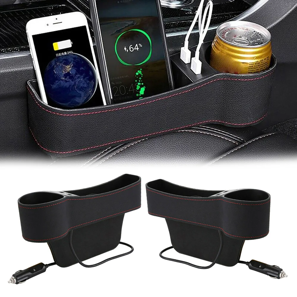 

Black Car Slit Storage Box Accessories Crevice Cup Holder Keys Pocket Seat