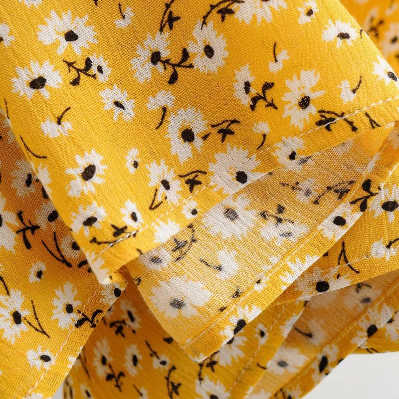 

Sukibandra Summer Short Puff Sleeve Yellow Dress for Women Party Floral Vintage A Line Dresses Bohemian Boho Beach Dress 2020