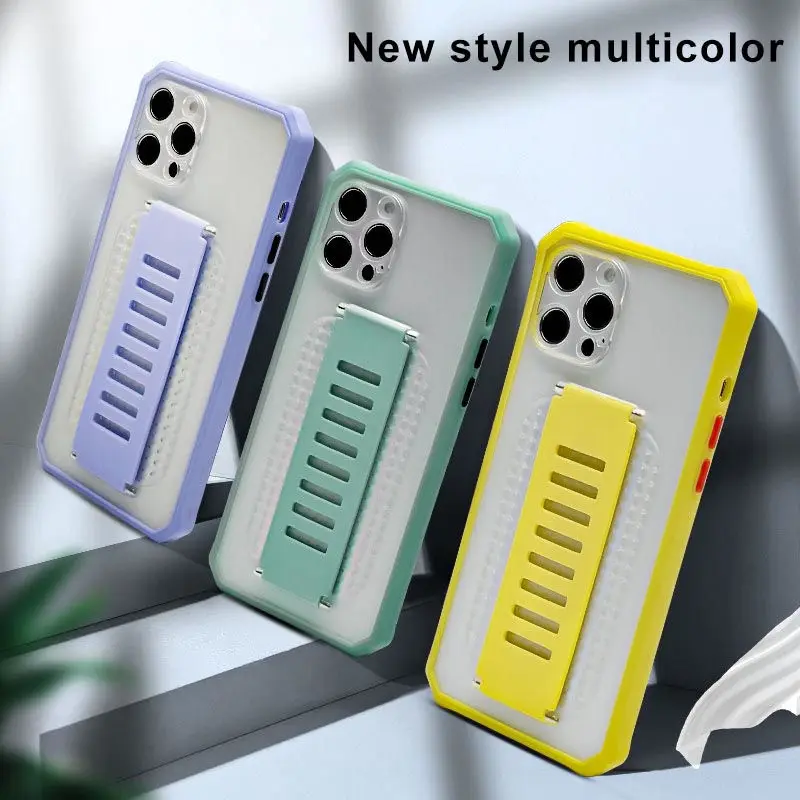 

Square Corner Anti-Fall Two-Color Wristband Mobile Phone Case For Iphone 7 8 Plus 11 12 Pro Max X XS XR Protective Cover Clear