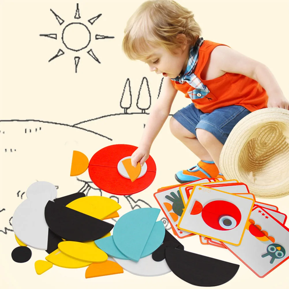 

Montessori Wooden Interesting Cartoon Animal Jigsaw Puzzle Blocks Early Education Tangram Puzzle Educational Toys For Children