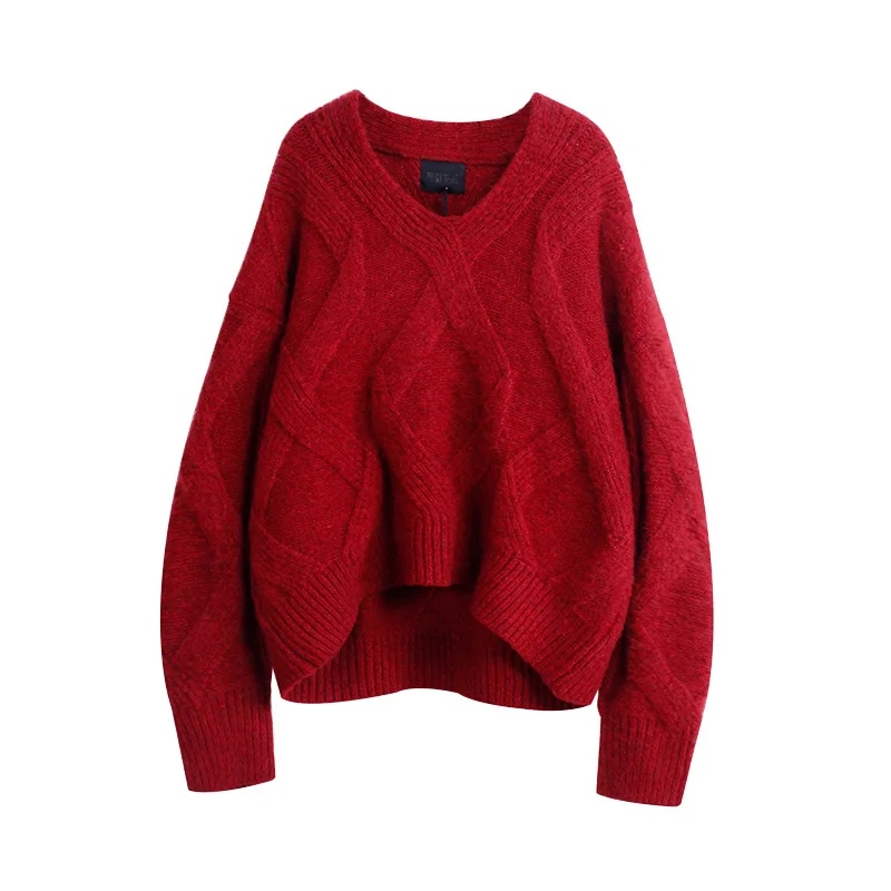 

Spring 2020 new V-neck hooded loose knit sweater coat bottoming sweater women