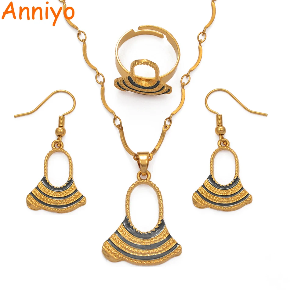 Anniyo, черный/зеленый/синий, ожерелья с эмалью и жемчугом, ожерелья, серьги, кольцо для женщин, девушек, фоны, свадебный ювелирный набор#017316