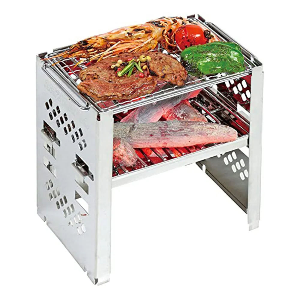 

Mini Outdoor Firewood Stove Camping Cooking Picnic Travel Stainless Steel Square Wood Stove Charcoal Folding Grill