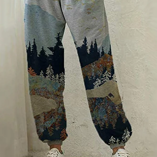 

Hot Women's Casual Loose Lounge Pants Scenery Printing Cotton Breathable for Autumn Every Day X85
