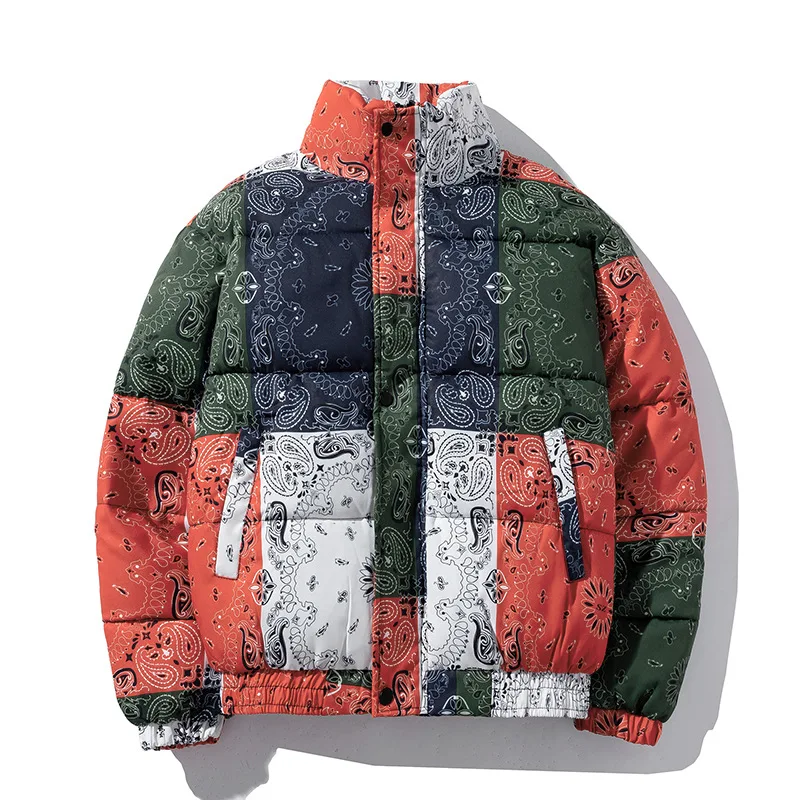 2021 winter new men thickened cashew flower cotton-padded jacket couples warm stand-up collar cotton-padded jacket bread jacket