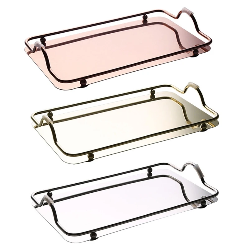 

Nordic Style Rectangular Stainless Steel Mirror Tray with Handles Coffee Bar Food Serving Trays Teapot Cup Dessert Plate