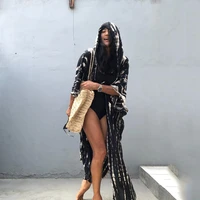 pad dyeing hooded cover ups 2021 summer beach wear long sleeve casual cardigan woman dress resort holiday bathing suit cover ups