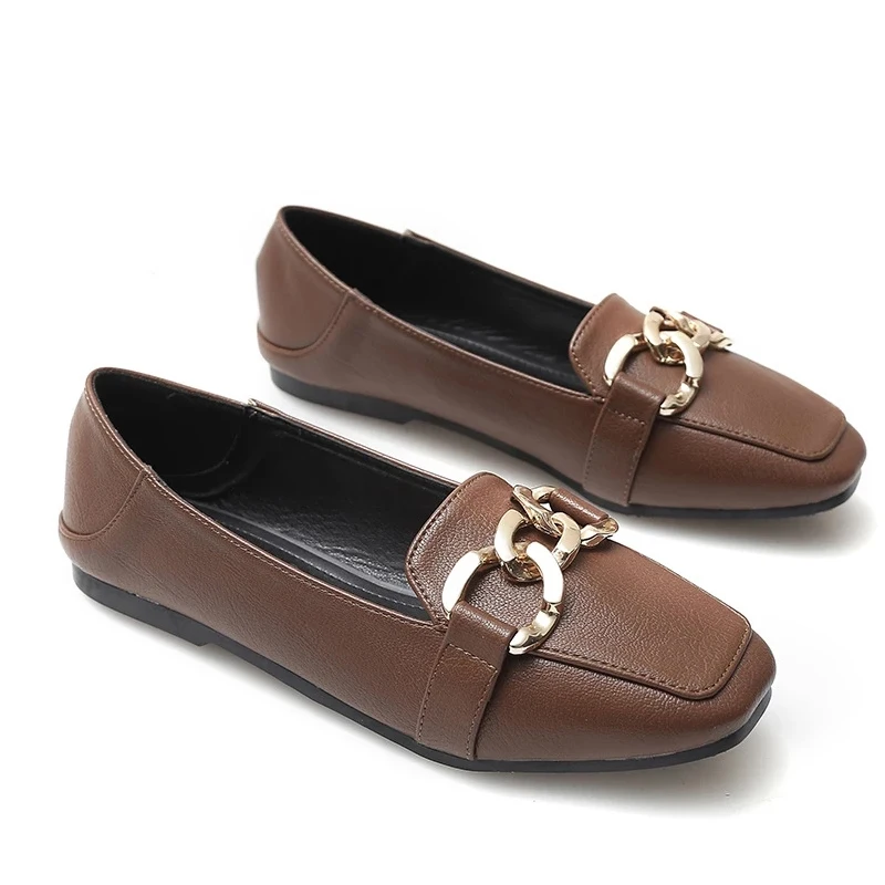 

Luxury Brand Women Shoes Ballet Flats Loafers Leather Casual Shoes Woman Square Toe Slip-On Spring/Autumn New Plus Size 34-43