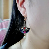 new trendy fan shape bohemian crystal inlaid pendant earrings womens earrings fashion metal accessories party jewelry gifts