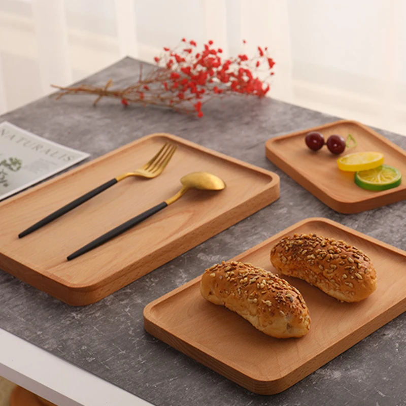 

Rectangular Wooden Tea Tray Cake Bread Fruit Plate Food Serving Stand Dinner Dessert Storage Rack Home Kitchen Simple Tableware