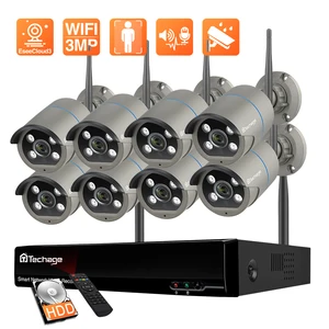 Techage 8-канальный 3-мегапиксельный HD WiFi комплект IP-камеры беспроводной комплект NVR Обнаружение гуманоидов двухсторонняя запись звука P2P система видеонаблюдения